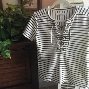 Madewell striped lace-up blouse